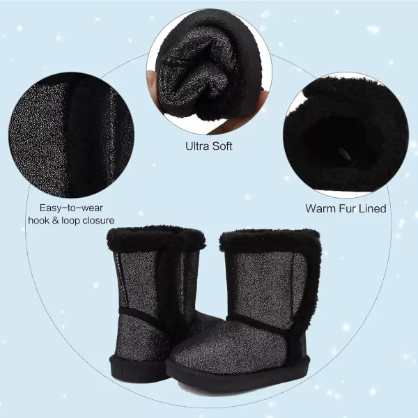 CIOR Toddler Snow Boots for Girls Boys Winter Warm Kids Button Boots Outdoor ShoesTblack