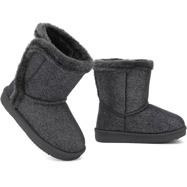 CIOR Toddler Snow Boots for Girls Boys Winter Warm Kids Button Boots Outdoor ShoesTgrey