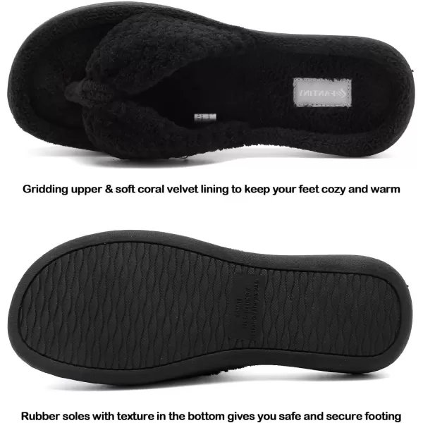 CIOR Womens Cozy Memory Foam Spa Thong Flip Flops House Indoor Slippers Plush Gridding Velvet Lining Clog StyleU1MTW01707161black