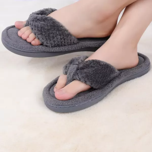 CIOR Womens Cozy Memory Foam Spa Thong Flip Flops House Indoor Slippers Plush Gridding Velvet Lining Clog StyleU1MTW01707161dark Gray