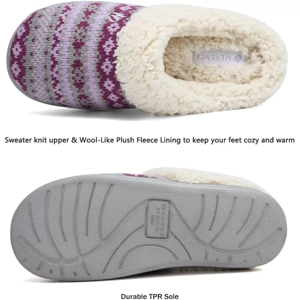 CIOR Womens Memory Foam House Slippers Sweater Knit Embroidered Pattern and Ribbed HandKnit Collar House Shoes2purple