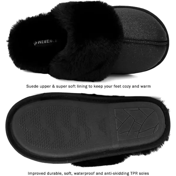 CIOR Womens Memory Foam Slippers Faux Fur Lining Slipon Clog Scuff House Shoes Indoor amp Outdoor1black Glitter