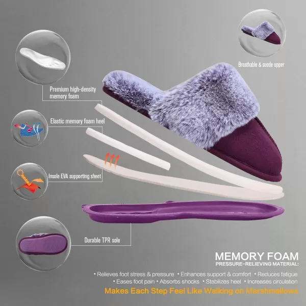 CIOR Womens Memory Foam Slippers Faux Fur Lining Slipon Clog Scuff House Shoes Indoor amp Outdoor1purple