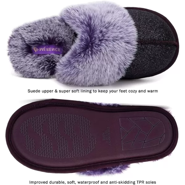 CIOR Womens Memory Foam Slippers Faux Fur Lining Slipon Clog Scuff House Shoes Indoor amp Outdoor1purple Glitter