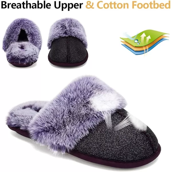 CIOR Womens Memory Foam Slippers Faux Fur Lining Slipon Clog Scuff House Shoes Indoor amp Outdoor1purple Glitter