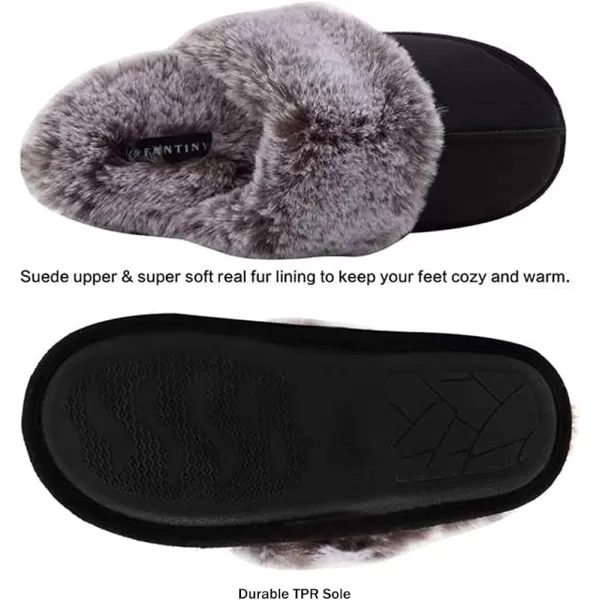 CIOR Womens Memory Foam Slippers Faux Fur Lining Slipon Clog Scuff House Shoes Indoor amp Outdoor2black