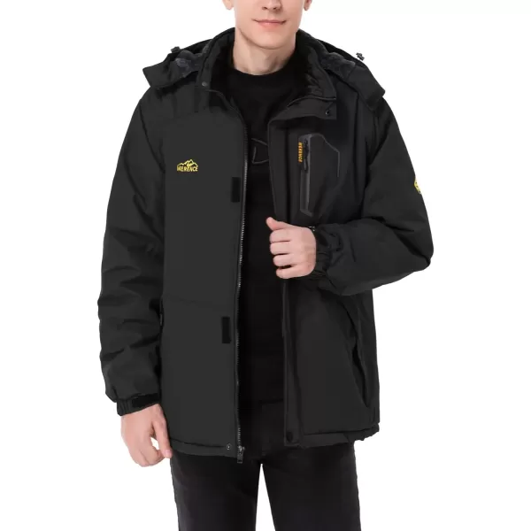 Mens Mountain Waterproof Ski Jacket Windproof Rain Jacket Winter Warm Snow Coat II with Removable HoodBlack