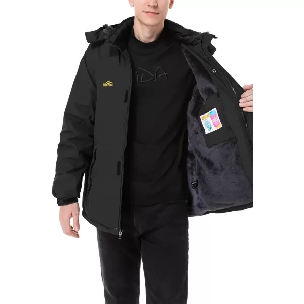 Mens Mountain Waterproof Ski Jacket Windproof Rain Jacket Winter Warm Snow Coat II with Removable HoodBlack