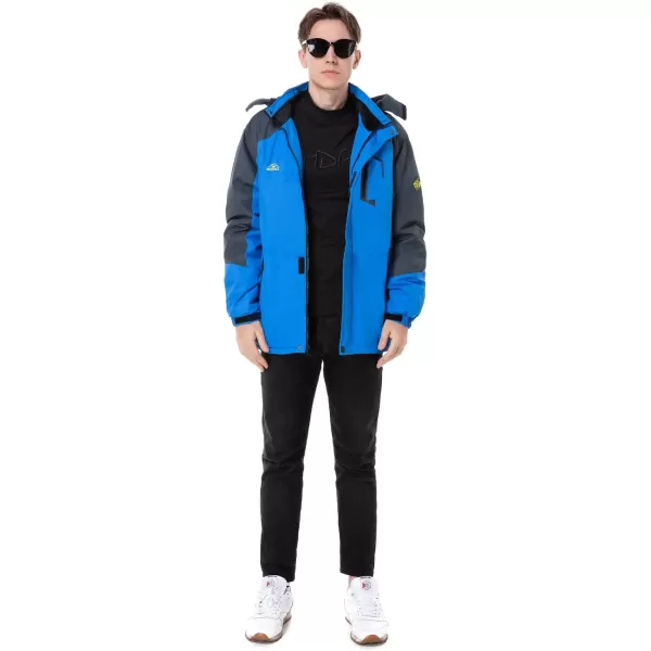 Mens Mountain Waterproof Ski Jacket Windproof Rain Jacket Winter Warm Snow Coat II with Removable HoodBlue