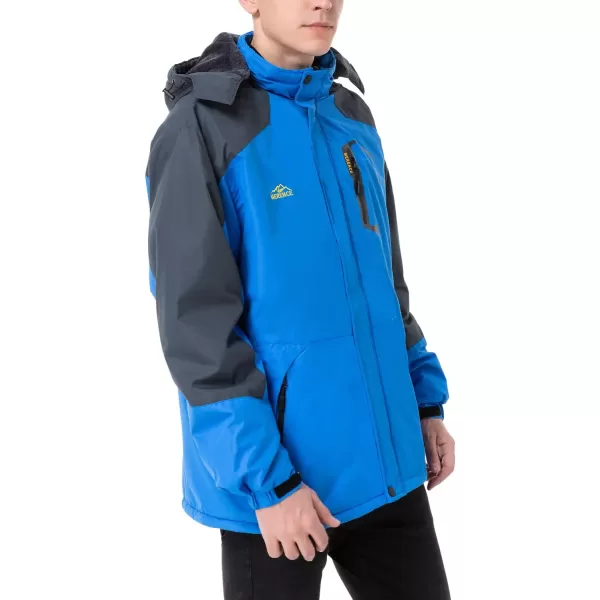 Mens Mountain Waterproof Ski Jacket Windproof Rain Jacket Winter Warm Snow Coat II with Removable HoodBlue