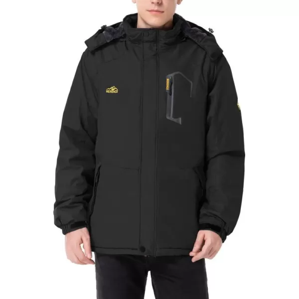 Mens Mountain Waterproof Ski Jacket Windproof Rain Jacket Winter Warm Snow Coat II with Removable HoodBlack