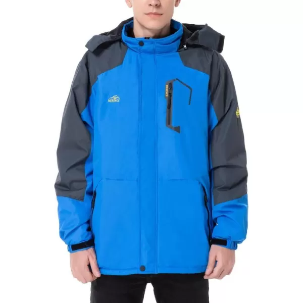 Mens Mountain Waterproof Ski Jacket Windproof Rain Jacket Winter Warm Snow Coat II with Removable HoodBlue