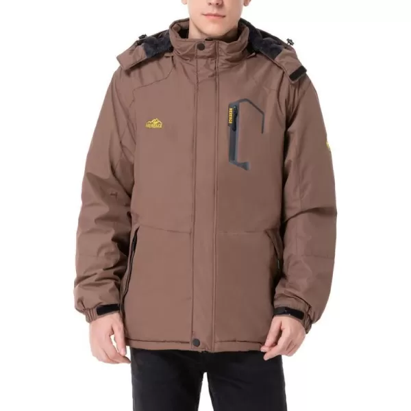 Mens Mountain Waterproof Ski Jacket Windproof Rain Jacket Winter Warm Snow Coat II with Removable HoodCoffee