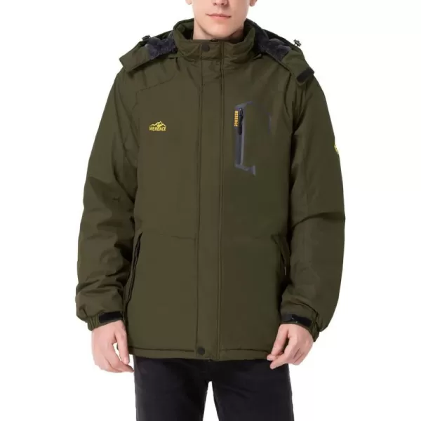 Mens Mountain Waterproof Ski Jacket Windproof Rain Jacket Winter Warm Snow Coat II with Removable HoodGreen