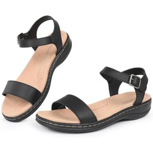 imageCIOR Leather Women Sandals with Arch Support Comfortable Memory Foam Summer Beach Sandals Shoes643black