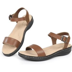 imageCIOR Leather Women Sandals with Arch Support Comfortable Memory Foam Summer Beach Sandals Shoes643brown