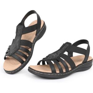 imageCIOR Leather Women Sandals with Arch Support Comfortable Memory Foam Summer Beach Sandals Shoes644tzblack