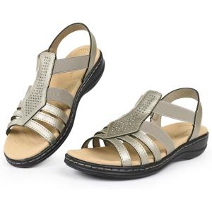 imageCIOR Leather Women Sandals with Arch Support Comfortable Memory Foam Summer Beach Sandals Shoes644tzpewter