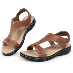 imageCIOR Leather Women Sandals with Arch Support Comfortable Memory Foam Summer Beach Sandals Shoes645tsbrown