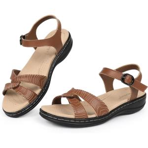 imageCIOR Leather Women Sandals with Arch Support Comfortable Memory Foam Summer Beach Sandals Shoes646jcbrown