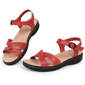 imageCIOR Leather Women Sandals with Arch Support Comfortable Memory Foam Summer Beach Sandals Shoes646jcred