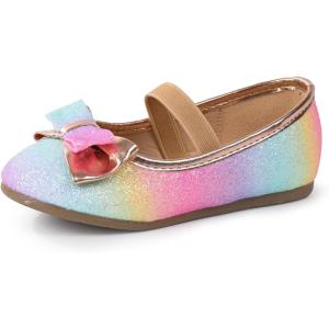 imageCIOR Toddler Girls Ballet Flats Shoes Ballerina Bowknot Jane Mary Princess Dress Shoes for Wedding Party SchoolRainbowgradient