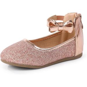 imageCIOR Toddler Girls Ballet Flats Shoes Ballerina Bowknot Jane Mary Princess Dress Shoes for Wedding Party SchoolRosegold