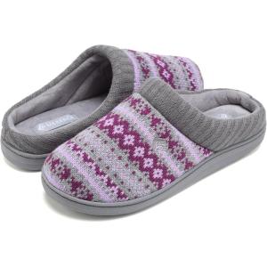 imageCIOR Womens Memory Foam House Slippers Sweater Knit Embroidered Pattern and Ribbed HandKnit CollarU1MTW014Purple3839