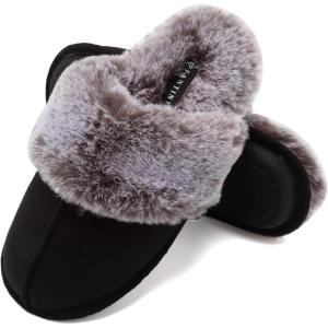 imageCIOR Womens Memory Foam Slippers Faux Fur Lining Slipon Clog Scuff House Shoes Indoor ampamp OutdoorU118WMT01002blackF3839