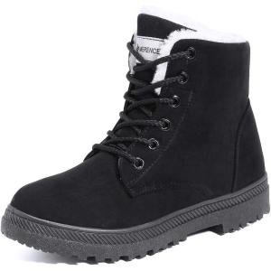 imageWomens Snow Boots Winter Suede Cotton Warm Fur Lined Ankle Boots Outdoor AntiSlip Waterproof Booties Lace Up Platform Shoes Black