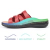 image:imageCIOR Womens Classic Leather Sandals Black Flat Open Toe Arch Support Adjustable Strap Casual Water Resistant Perfect for Beach Street Shopping Dating Vacation Pool PartyYhdull Red