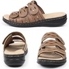 image:imageCIOR Womens Classic Leather Sandals Black Flat Open Toe Arch Support Adjustable Strap Casual Water Resistant Perfect for Beach Street Shopping Dating Vacation Pool PartyBlbrown