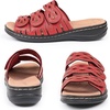 image:imageCIOR Womens Classic Leather Sandals Black Flat Open Toe Arch Support Adjustable Strap Casual Water Resistant Perfect for Beach Street Shopping Dating Vacation Pool PartyBldull Red