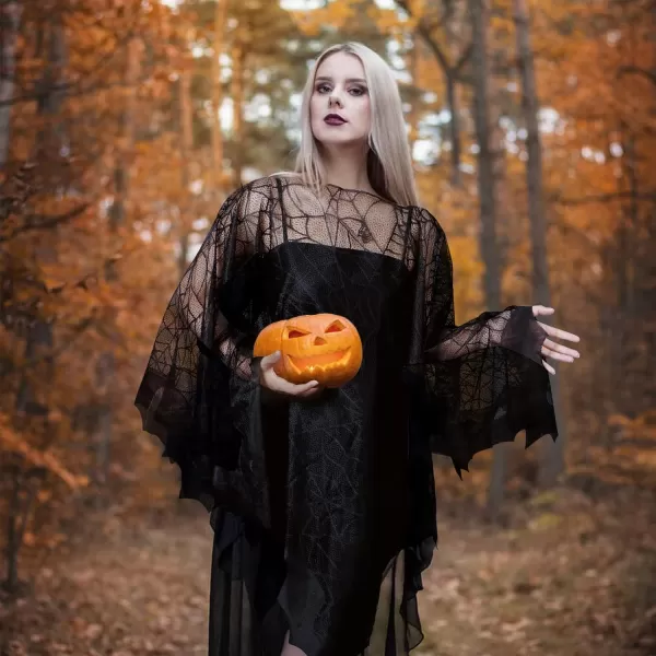 Halloween Poncho for Women Black Lace Spider WebSkeleton Cape Halloween Costumes Day of The Dead Costume Adult SizeSpiderweb Poncho