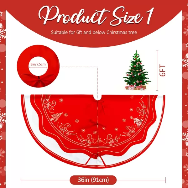 OurWarm 48 Inch Christmas Tree Skirt Red White Tree Skirt with Christmas Tree and Holly Leaf Pattern Small Christmas Tree Mat Rustic Farmhouse Ornaments for Holiday Party Christmas Decorations36 inch