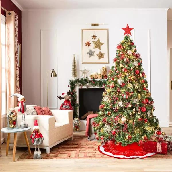 OurWarm 48 Inch Christmas Tree Skirt Red White Tree Skirt with Christmas Tree and Holly Leaf Pattern Small Christmas Tree Mat Rustic Farmhouse Ornaments for Holiday Party Christmas Decorations48 inch