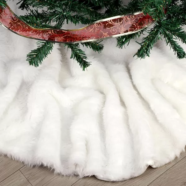 OurWarm Christmas Tree Skirt 60Inch White Faux Fur Tree Skirt Soft Xmas Tree Skirts for Holiday Winter Christmas Decorations60IN