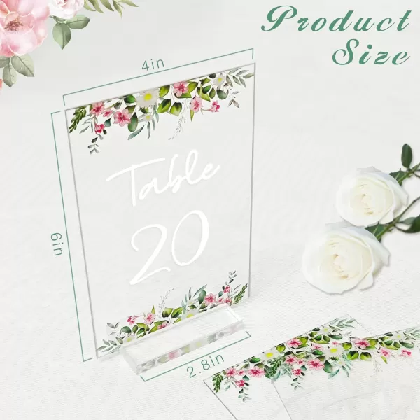 OurWarm Floral Acrylic Wedding Table Numbers 120 4x6 Inch Printed Calligraphy Table Number with Stands Clear Table Number Signs and Holders Perfect for Wedding Reception Anniversary EventRose Theme