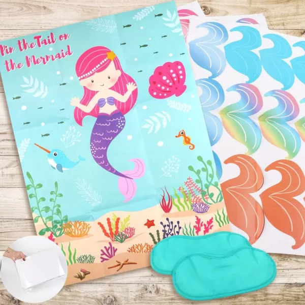 OurWarm Pin The Tail on The Mermaid Party Game for Kids Under The Sea Party Games with 36 Reusable Tails for Kids Birthday Decorations Mermaid Party SuppliesMermaid 1