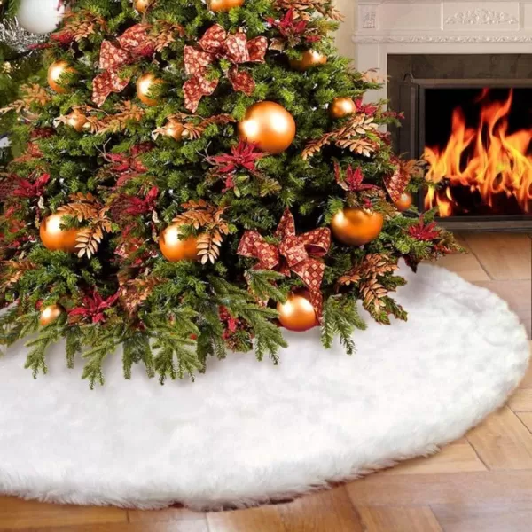 OurWarm Christmas Tree Skirt 60Inch White Faux Fur Tree Skirt Soft Xmas Tree Skirts for Holiday Winter Christmas Decorations36IN