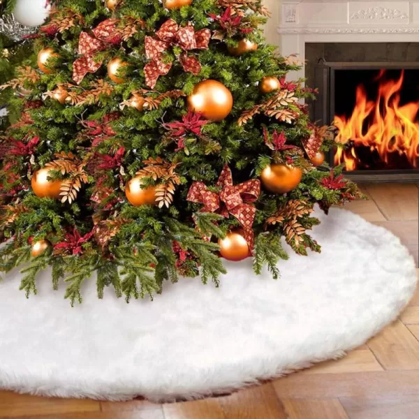 OurWarm Christmas Tree Skirt 60Inch White Faux Fur Tree Skirt Soft Xmas Tree Skirts for Holiday Winter Christmas Decorations48 inches