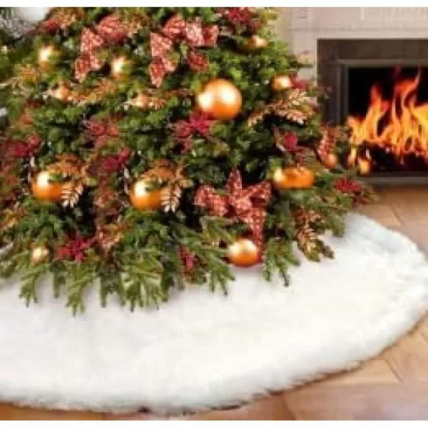 OurWarm Christmas Tree Skirt 60Inch White Faux Fur Tree Skirt Soft Xmas Tree Skirts for Holiday Winter Christmas Decorations60IN