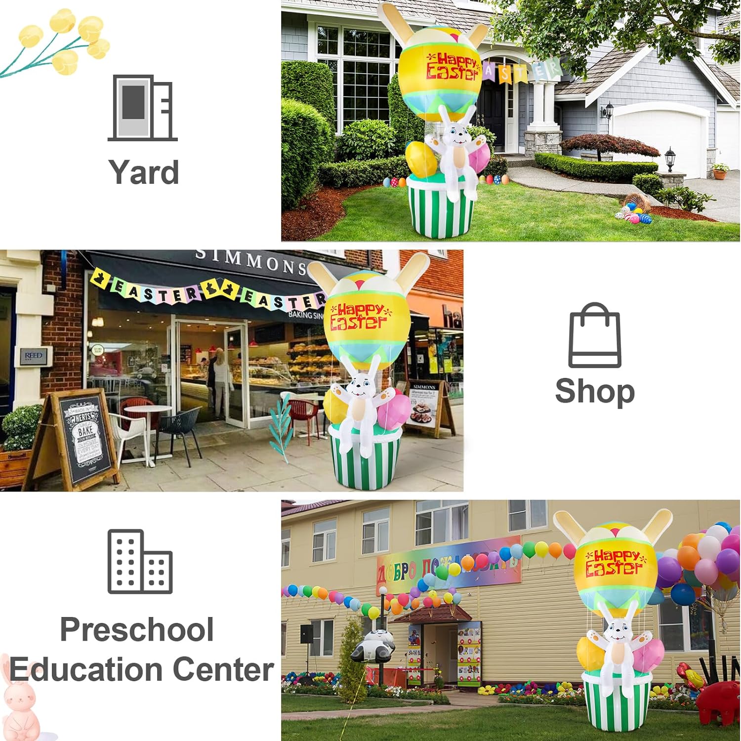 OurWarm 6 FT Easter Inflatables Outdoor Decorations Bunny and 3 Colorful Eggs Buildin LED Lights Blow Up Yard Decorations for Easter Decor Home Holiday Party Indoor Outdoor Garden Lawn Decor9 FT Easter Inflatable