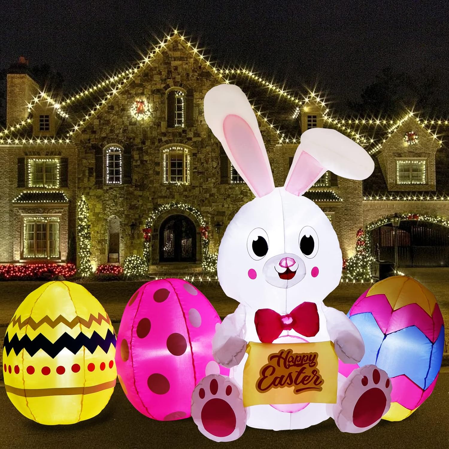 OurWarm 6 FT Easter Inflatables Outdoor Decorations Bunny and 3 Colorful Eggs Buildin LED Lights Blow Up Yard Decorations for Easter Decor Home Holiday Party Indoor Outdoor Garden Lawn Decor6 FT