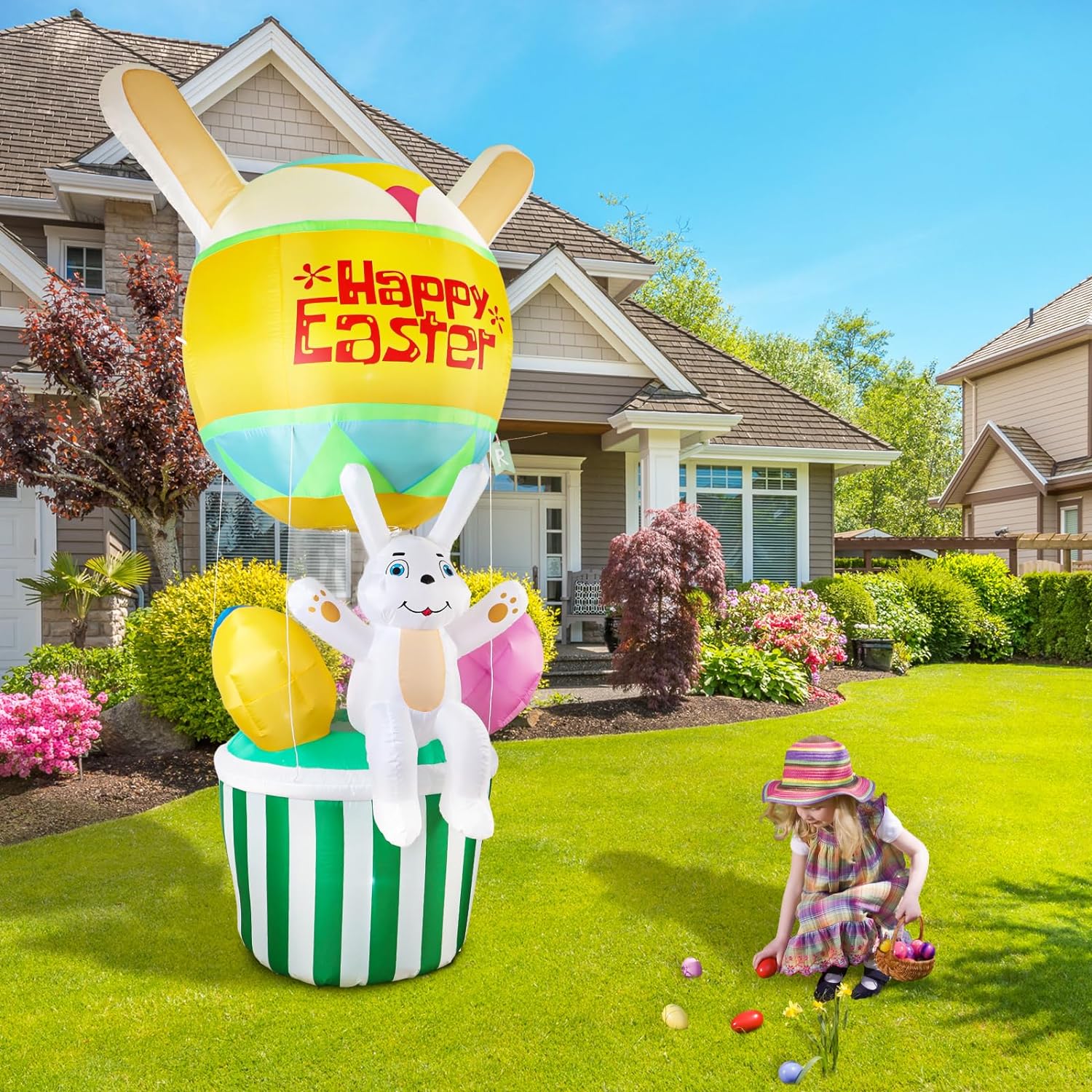 OurWarm 6 FT Easter Inflatables Outdoor Decorations Bunny and 3 Colorful Eggs Buildin LED Lights Blow Up Yard Decorations for Easter Decor Home Holiday Party Indoor Outdoor Garden Lawn Decor9 FT Easter Inflatable