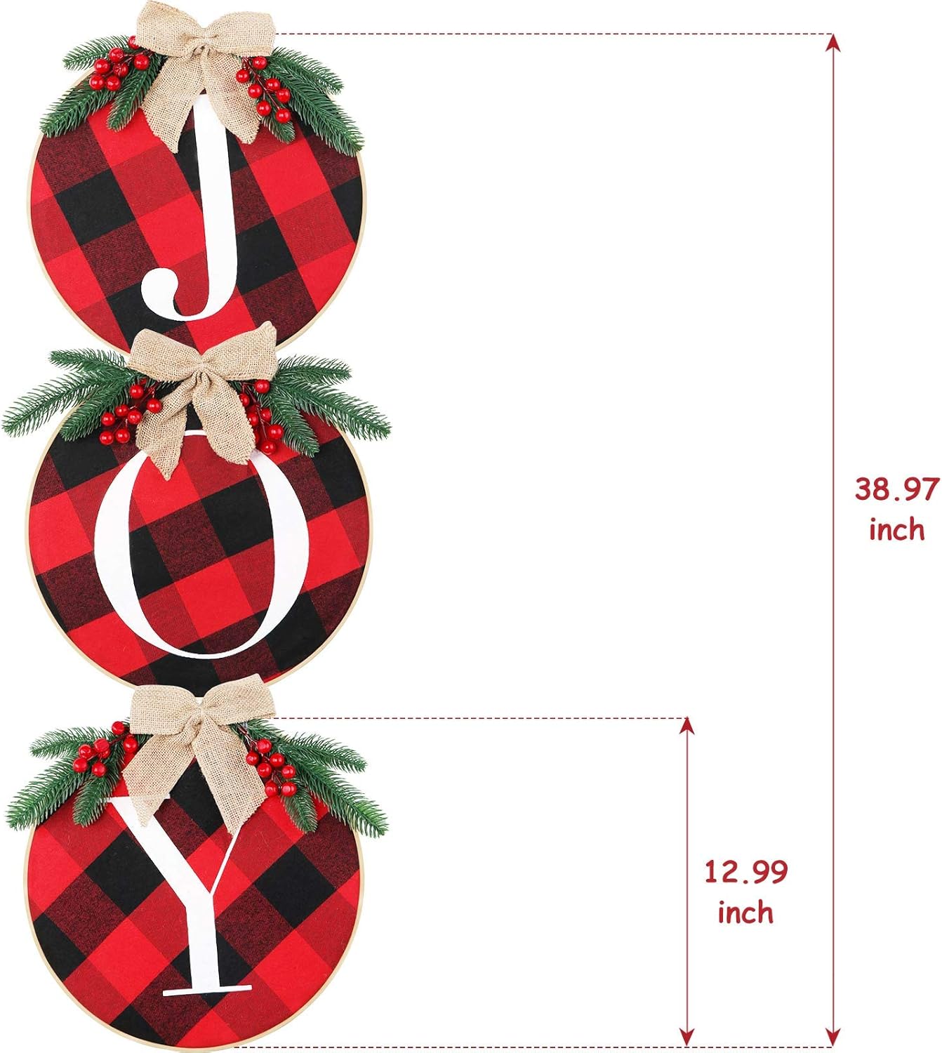 OurWarm Joy Sign Christmas Wreaths for Front Door Buffalo Plaid Christmas Wreath Decorations for Door Window Wall Indoor Outdoor Farmhouse Burlap Wooden Home Decor Holiday Party Supplies