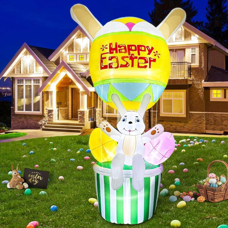 OurWarm 6 FT Easter Inflatables Outdoor Decorations Bunny and 3 Colorful Eggs Buildin LED Lights Blow Up Yard Decorations for Easter Decor Home Holiday Party Indoor Outdoor Garden Lawn Decor9 FT Easter Inflatable