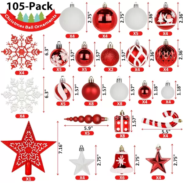 OurWarm 105pcs Christmas Ball Ornaments Shatterproof Christmas Ornaments Sets for Christmas Tree Decorations Holidays Home Party Decorations Tree Ornaments