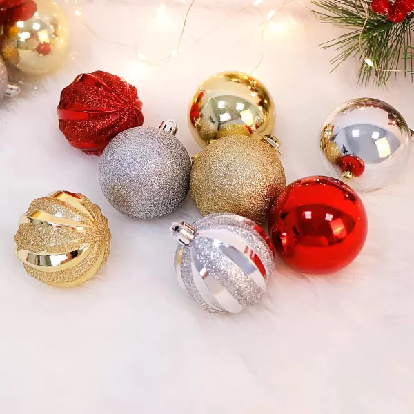 OurWarm 24pcs 236quot Assorted Christmas Ball Ornaments Shatterproof Christmas Decorations Tree Balls for Holiday Xmas Tree Decorations Tree Ornaments Hooks Included GoldRedSilver