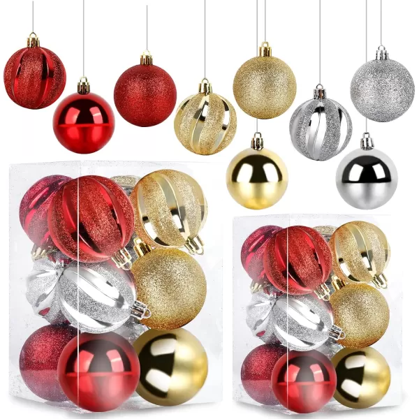 OurWarm 24pcs 236quot Assorted Christmas Ball Ornaments Shatterproof Christmas Decorations Tree Balls for Holiday Xmas Tree Decorations Tree Ornaments Hooks Included GoldRedSilver